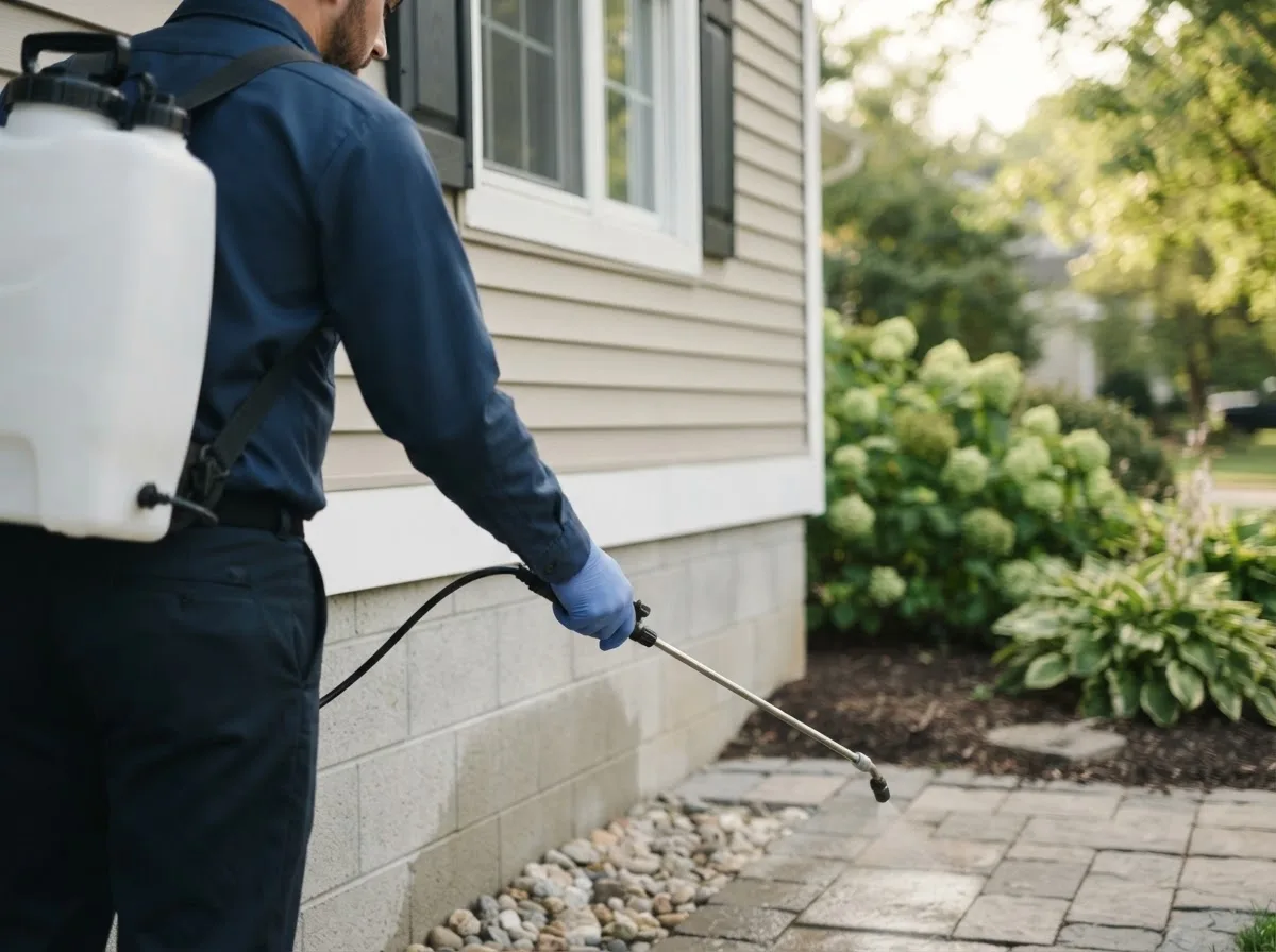 Pest control technician inspecting a home in Putnam, TX